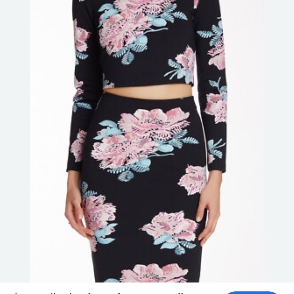 Elizabeth and James Black and Pink Cropped Blouse with Mandarin Collar